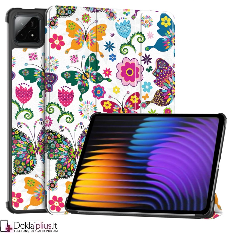 Dirbtinės odos atverčiamas dėklas - drugeliai (Xiaomi Pad 7/Pad 7 Pro/Pad 8/Pad 8 Pro) Dirbtinės odos atverčiamas dėklas - drugeliai (Xiaomi Pad 7/Pad 7 Pro/Pad 8/Pad 8 Pro)
